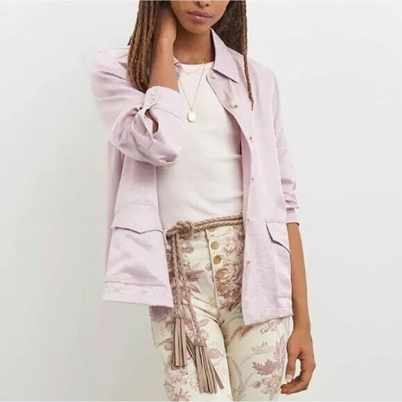 ANTHROPOLOGIE x CURRENT AIR Clemence Shimmer Satin Shirt Jacket Lilac Pink {3O9}